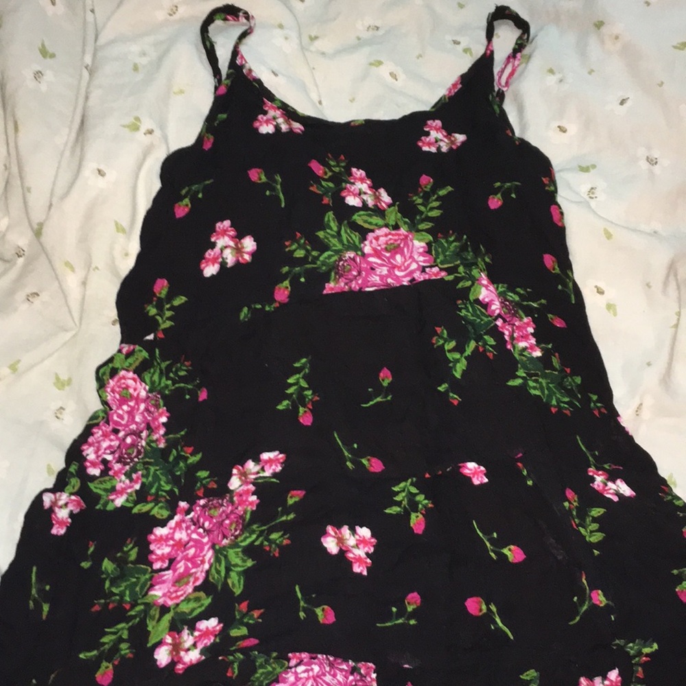 Open back, Black, floral, mini dress